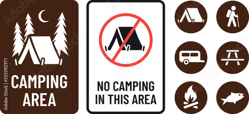 No camping this area, camping area print ready sign vector