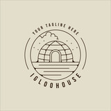 igloo house logo line art vector vintage simple illustration template icon graphic design. traditional house of eskimo people sign or symbol building culture with circle badge emblem concept