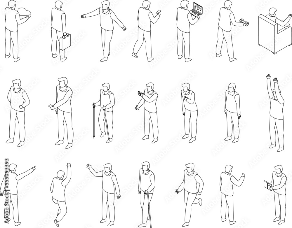 Grandfather icons set. Isometric set of grandfather vector icons outline on white thin line collection Grandfather icons set. Isometric set of grandfather vector icons outline on white thin line collection