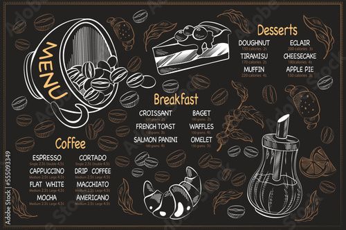 horizontal menu template with coffee dessert and breakfasts
