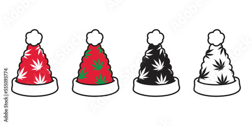Christmas hat weed icon Marijuana leaf cannabis Santa Claus vector logo character cartoon symbol illustration doodle clip art design