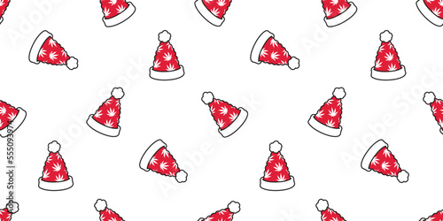 Weed seamless pattern christmas santa claus hat Marijuana cannabis leaf vector scarf isolated plant flower repeat wallpaper tile background illustration design