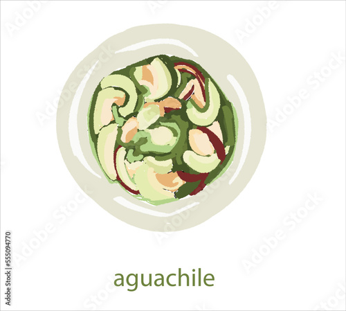 Aguachile mexican food vector. Best Mexican Dishes. Latin american food illustration.