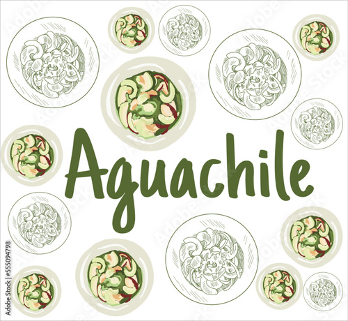 Aguachile mexican food vector. Best Mexican Dishes. Latin american food illustration.