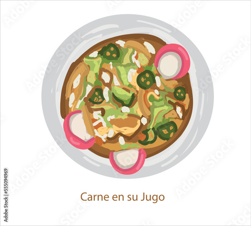 Carne en su Jugo mexican food vector. Best Mexican Dishes. Latin american food illustration.