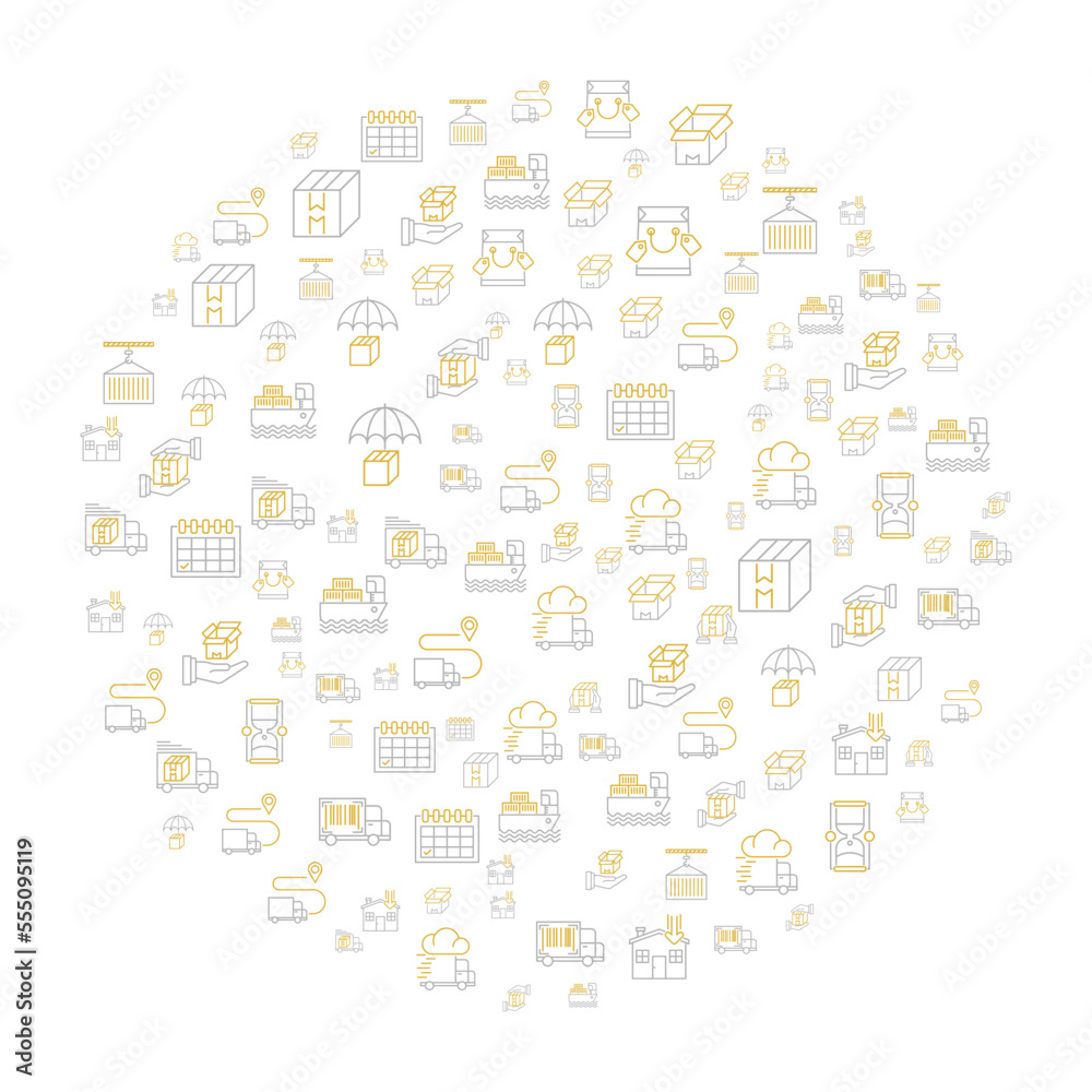 Obraz premium Delivery concept in circle with clean and simple icons, Infographic idea of making creative products. Template for website banner, flyer and poster.