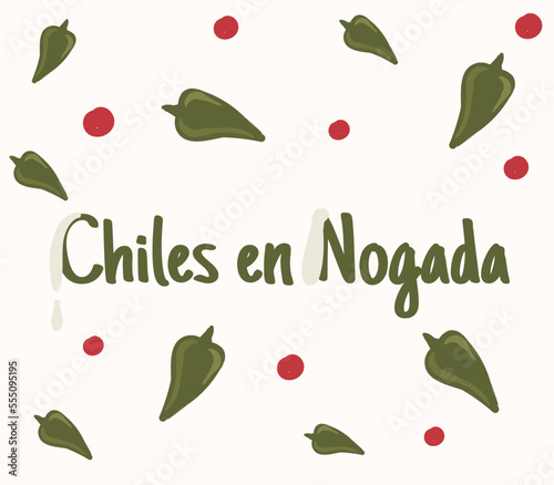 Chiles en nogada mexican food vector. Best Mexican Dishes. Latin american food illustration.