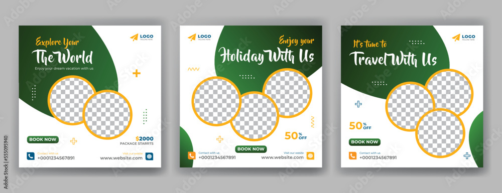 Set of travel sale social media post templates. Travel social media post web banner or travel Instagram post template. Travel social media, travel post, travel Instagram, social template, media post Set of travel sale social media post templates. Travel social media post web banner or travel Instagram post template. Travel social media, travel post, travel Instagram, social template, media post