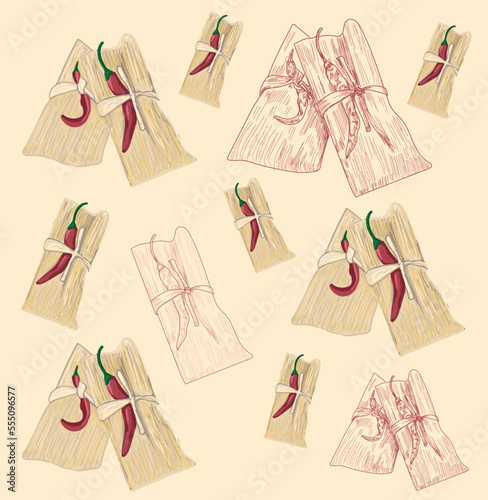 Tamales mexican food vector. Best Mexican Dishes. Latin american food illustration.