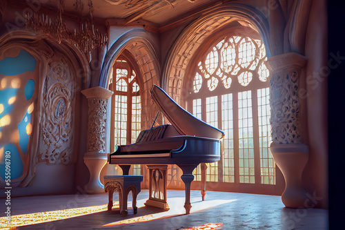 Vintage fantasy piano of unique design, generative ai illustration photo