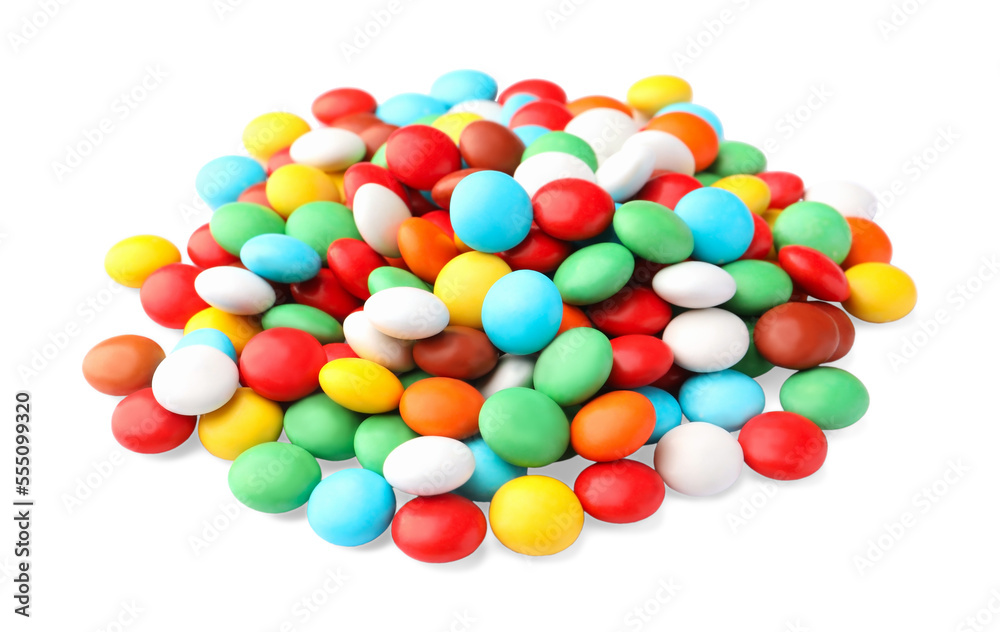 Many small colorful candies on white background Many small colorful candies on white background