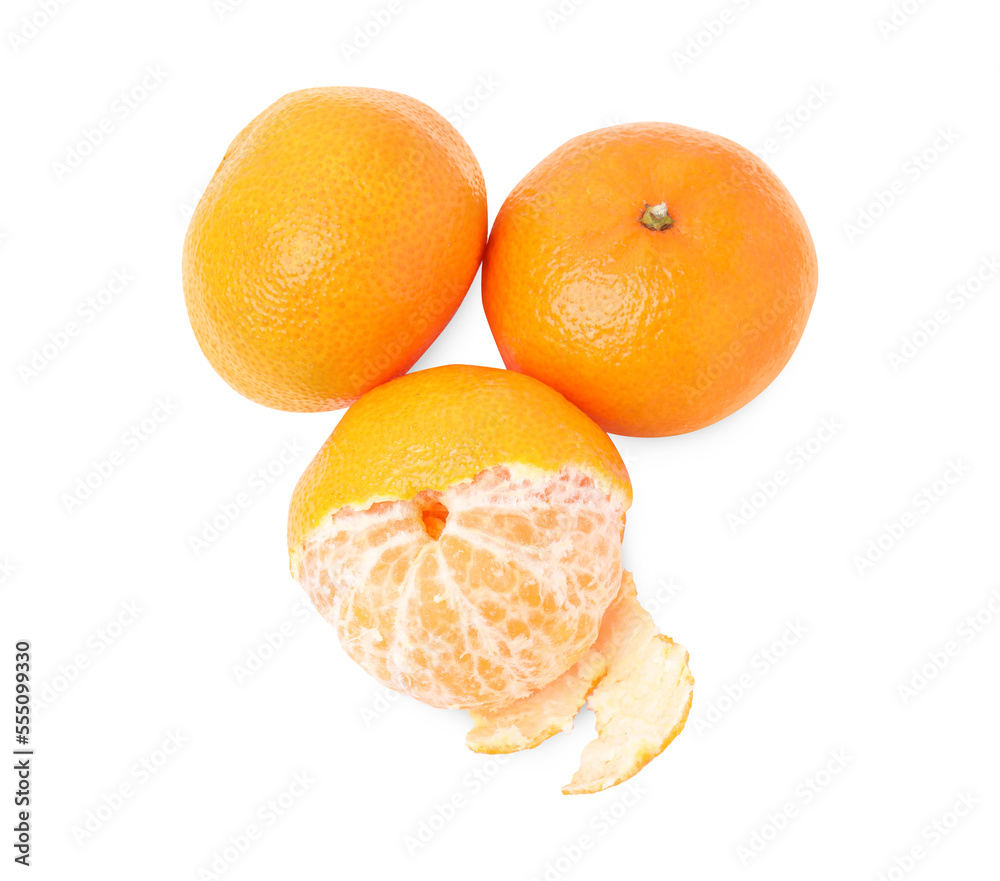 Fresh ripe juicy tangerine isolated on white, top view Fresh ripe juicy tangerine isolated on white, top view