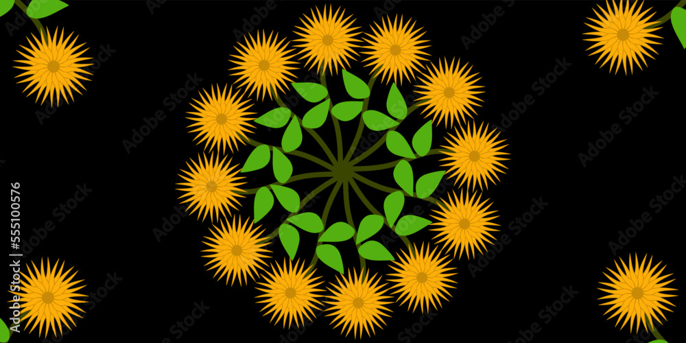 Vector seamless beautiful pattern flower and leaves flat background Vector seamless beautiful pattern flower and leaves flat background