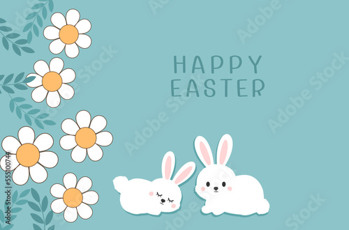 Wallpaper Mural Daisy flower, green leaves, rabbit bunny cartoon and hand written fonts on green background vector. Torontodigital.ca