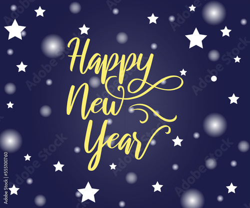 Happy new year calligraphy vector design with dark blue background. banner  poster  greeting card design with bokeh effect .