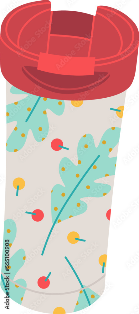 Bottle for hot drinks flat icon Thermos with cute design Bottle for hot drinks flat icon Thermos with cute design