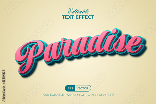 Paradise 3d text effect pink style. Editable text effect.