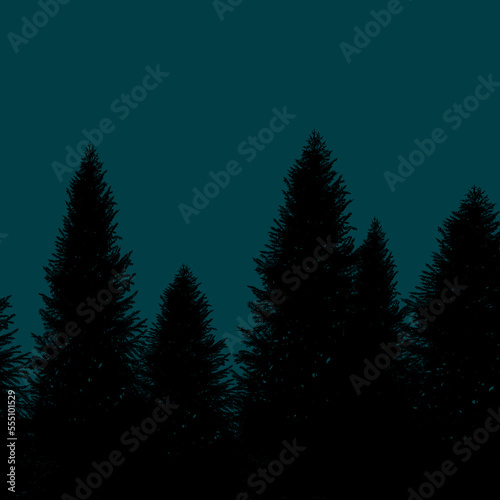 Vector forest at night on isolated background.