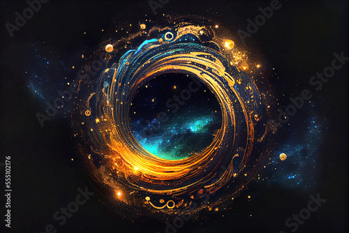 magical fantasy black hole portal in the space with colorful nebula, made with generative ai 