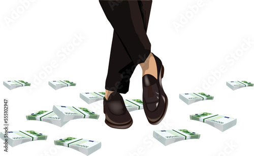 elegant person with euros you have his feet-