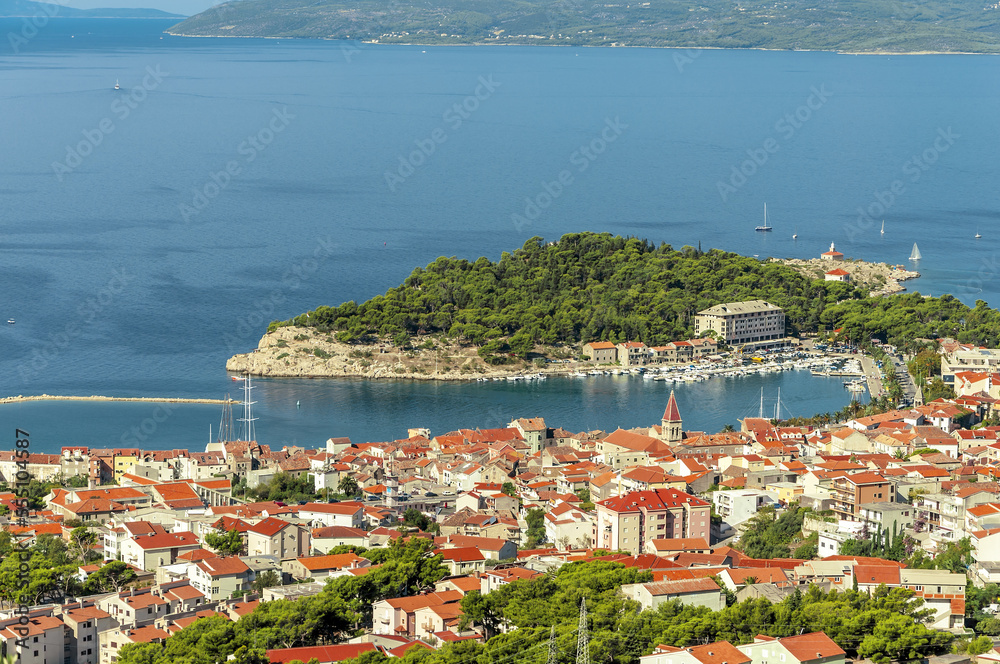 Panorama of Makarska city center in Croatia, Europe