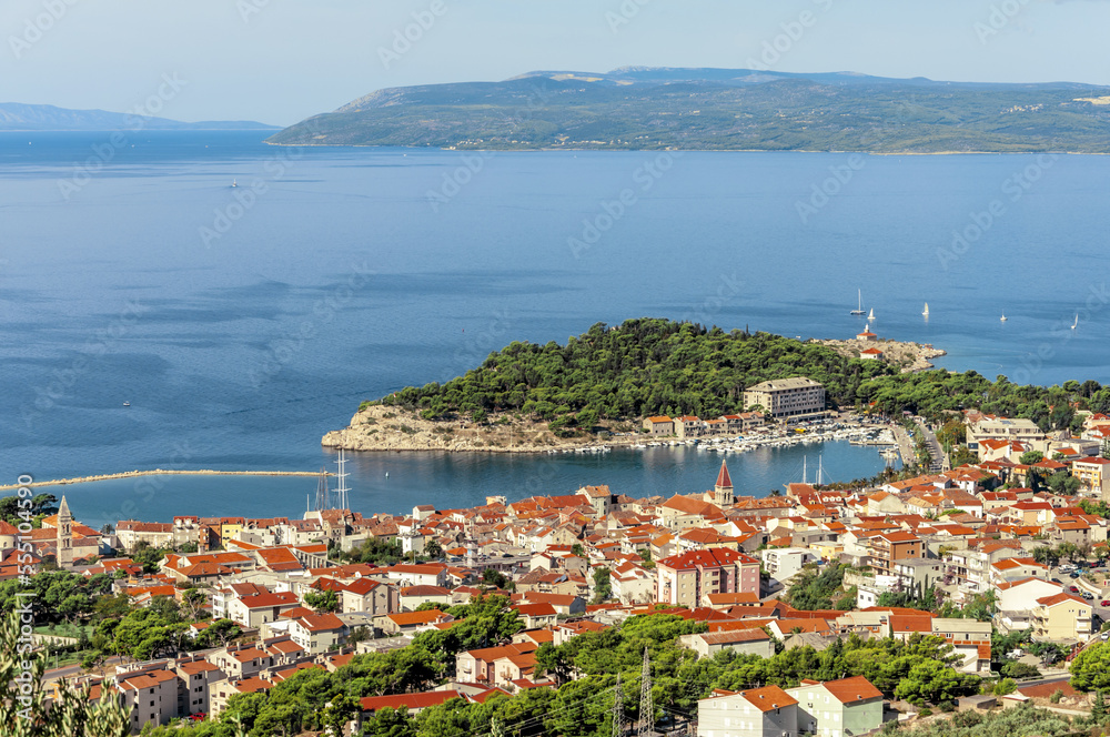 Panorama of Makarska city center in Croatia, Europe