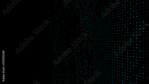 Textured wave of particles. Visualization of technological connections. Molecular connection of particles in space. A wave of atoms. 3d rendering.