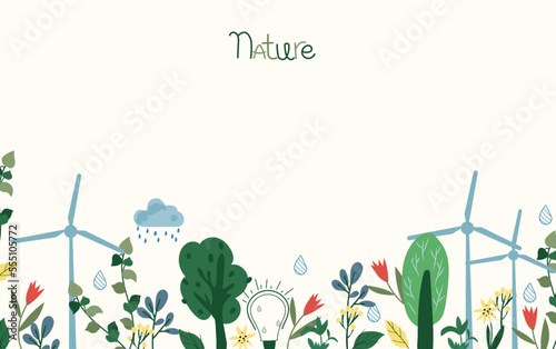 The concept of nature conservation and ecology. Nature as a source of energy for man. Planet earth in the hands of man. Green planet, earth day. Suitable for social posters, cards, logos, banner
