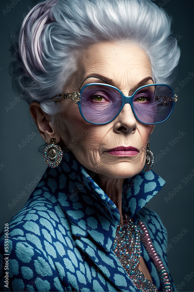 Portrait of a senior woman. Fashion style, dressing elegant. generative ai Portrait of a senior woman. Fashion style, dressing elegant. generative ai