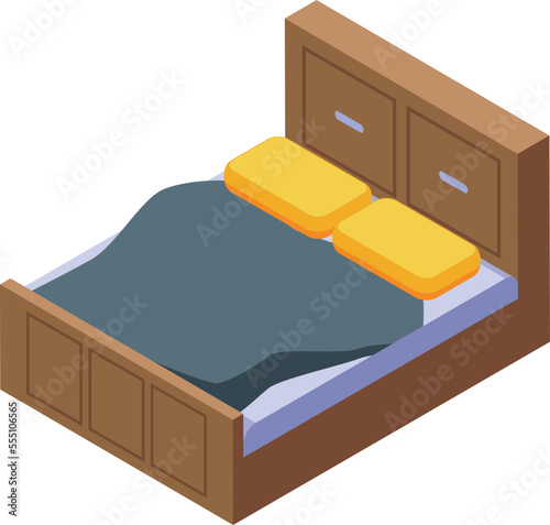 Wood bed icon isometric vector. Furniture manufacture. Line process