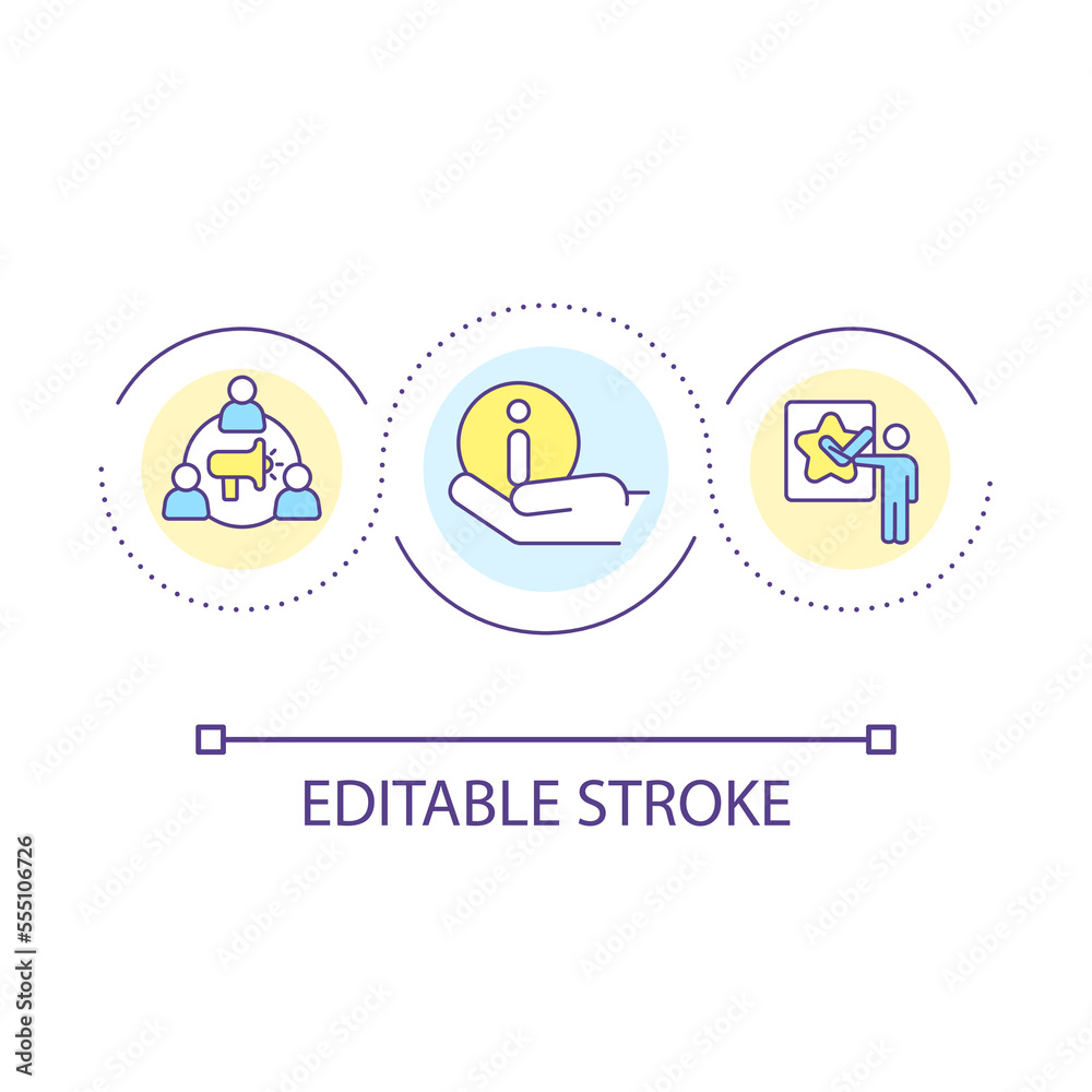Announcing new changes loop concept icon. Inform customers about product updates abstract idea thin line illustration. Notify of promotion. Isolated outline drawing. Editable stroke. Arial font used