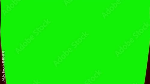 Red theater curtain opening with green screen background. Stage curtain opener animation