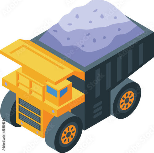 Mining dump truck icon isometric vector. Gold mine. Dig work