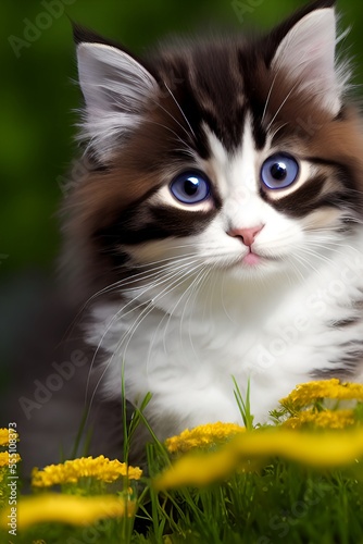 Portrait of a cute kitten with blue eyes, Generative AI