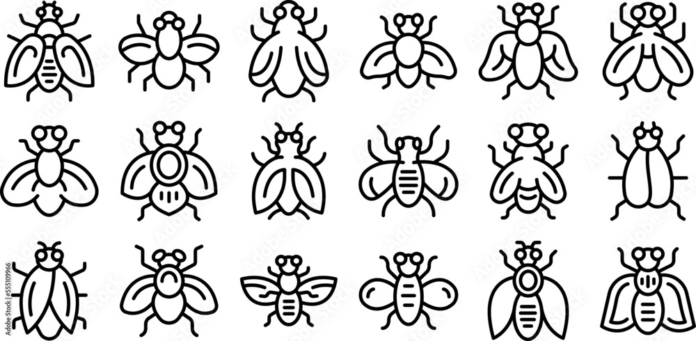 Fototapeta premium Tsetse fly icons set outline vector. Dangerous insect. House animal