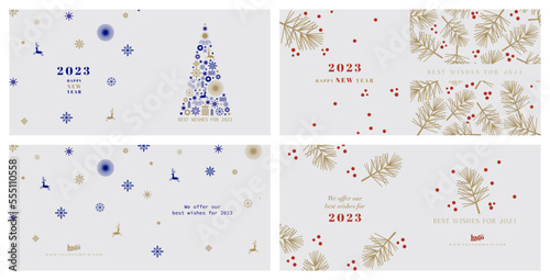 2023 logo and premium wish card with curve style. Happy new Year.
