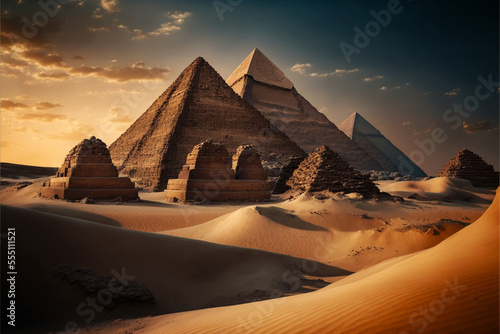 3D illustration image of pyramids and Egyptian architecture  uniquely beautiful  3D rendering.