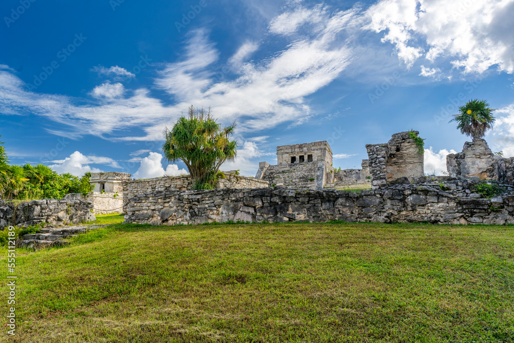Mayan ruins of Tulum, Quintana Roo, Mexico. Tropical coast of Carribean sea