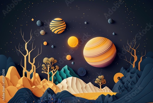 Fototapeta Naklejka Na Ścianę i Meble -  beautiful illustration paper craft style of astronomy space scenic ,planet, star