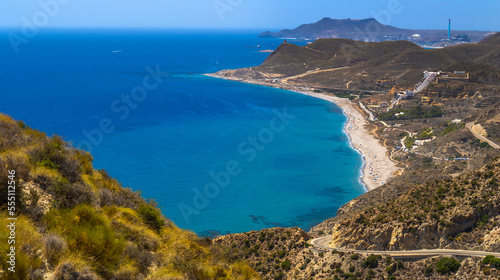 Beach of El Algarrobico, Cabo de Gata-Níjar Natural Park, UNESCO Biosphere Reserve, Hot Desert Climate Region, Almería, Andalucía, Spain, Europe