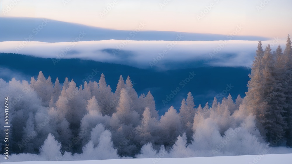 winter landscape with trees, generative ai