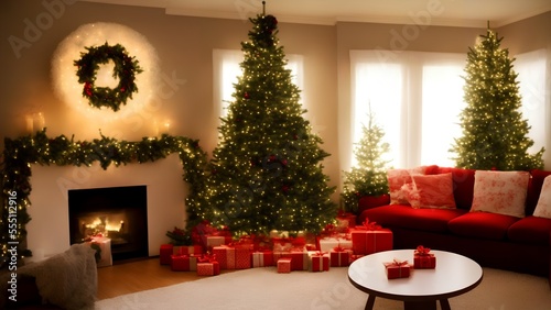christmas decorated house interior, generative ai