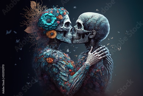  eternal love concept illustration, couple corpse kissing  photo