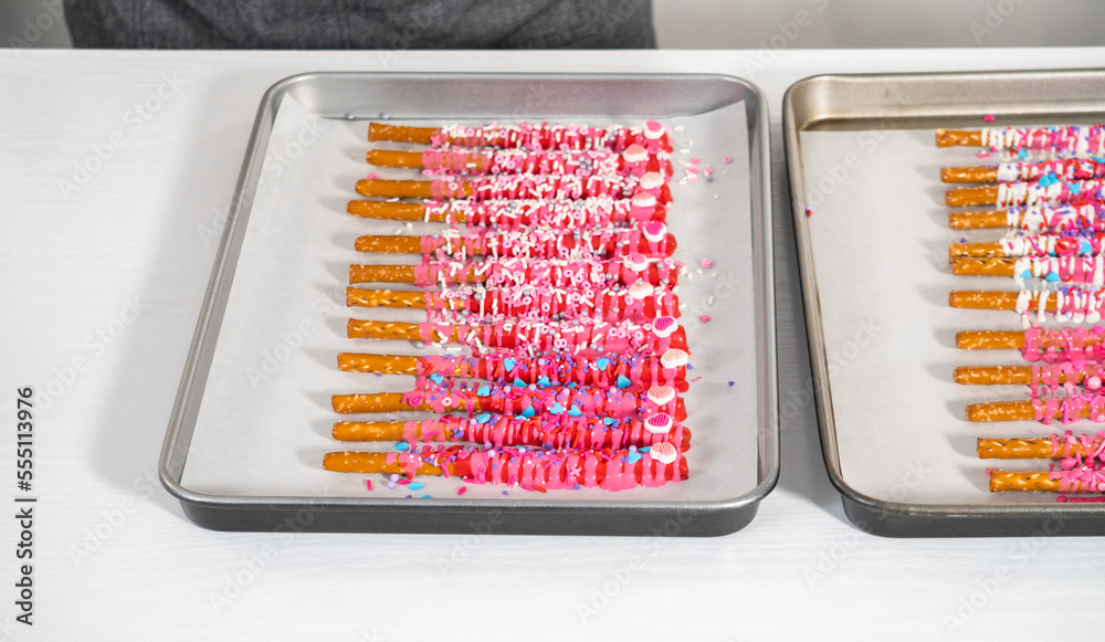 Valentine's Day Chocolate Covered Pretzel Rods Valentine's Day Chocolate Covered Pretzel Rods