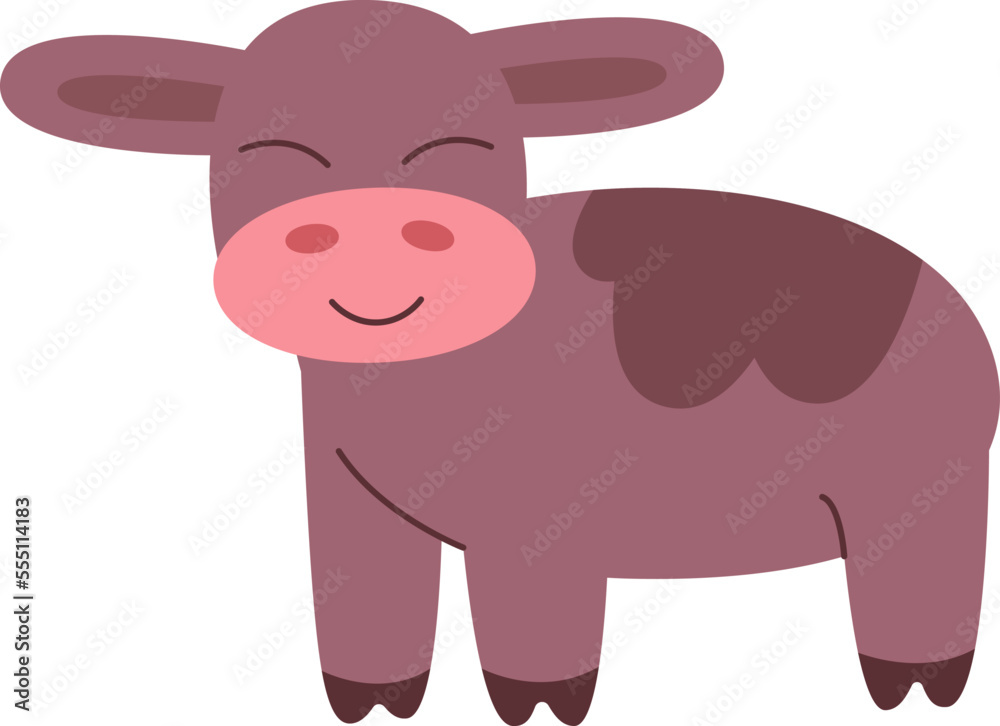 Cute baby cow flat icon Funny cartoon animal Cute baby cow flat icon Funny cartoon animal