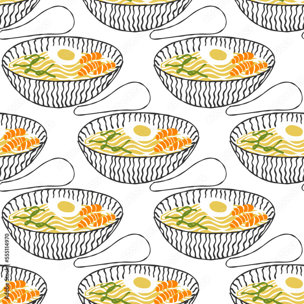 Seamless pattern with Asian food cuisine stylized soup illustration on white background Seamless pattern with Asian food cuisine stylized soup illustration on white background