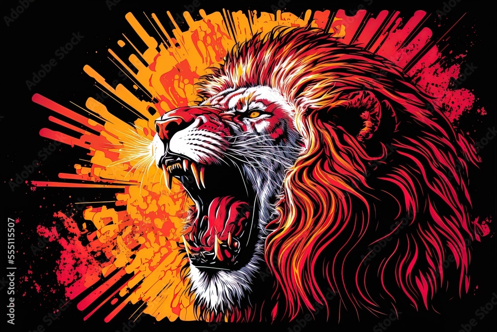 image of a roaring lion in pop art style. Generative AI - obrazy, fototapety, plakaty 