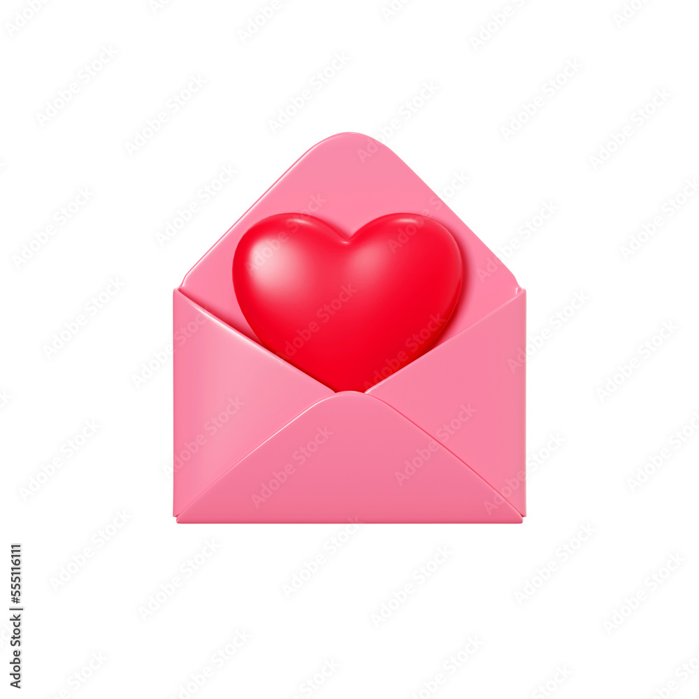 Love letter 3d render - open pink envelope with flying red heart isolated on white. Love letter 3d render - open pink envelope with flying red heart isolated on white.