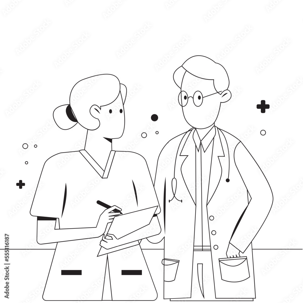 Nurse and Doctor Medical Outline 2D Illustration