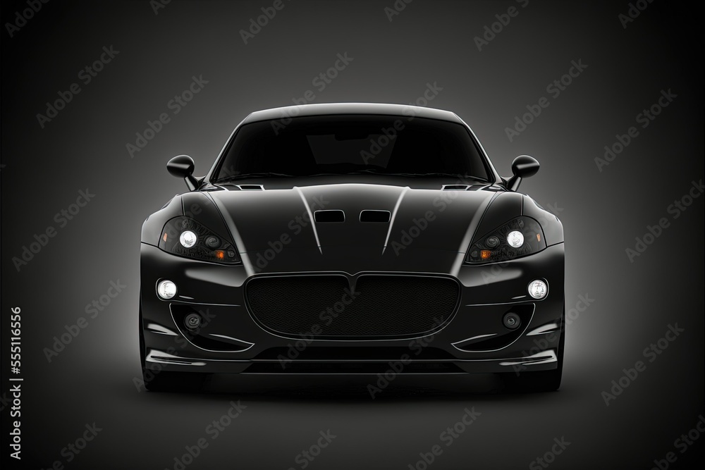 Front view of a generic and brandless modern car on a black background, ai art